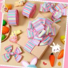 2 rollos de 10 yardas de cinta de 1.5 pulgadas con alambre, de estilo pastel de Pascua y primavera, cinta decorativa de rayas de lona rosa, adecuada para embalaje de fiestas de Navidad y manualidades - Colores mixtos - Ver 6