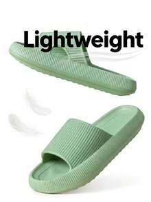 Green Women's Plastic Slippers, Versatile For Summer Casual Wear, Thick-Soled Height-Increasing Women's Flip-Flops For Beach Vacations, Couple's Same Style For Festive Atmosphere, Suitable For Both Indoor And Outdoor Wear, Anti-Slip, Wear-Resistant And Breathable Men's Large-Sized Slippers - 綠色 - 查看 1