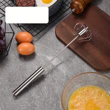 1pc Stainless Steel Semi-Automatic Egg Beater, Hand Pressure & Rotation, Suitable For Eggs, Milk, Dough Mixing, Kitchen Cooking Tool - Multicolor - View 6