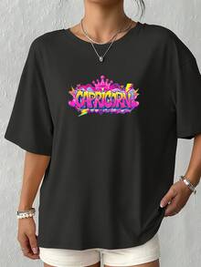 Capricorn-Graffiti-Airbrush-Style-Zodiac-Graphic-T-Shirt - Đen 2 - Xem 3