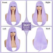 PurPle Wigs With Bangs Long Straight Purple Wigs For Women Heat Resistant Synthetic Hair  Cosplay Party Halloween Daily Use 22 Inch,38045217 - 紫色 - 查看 6