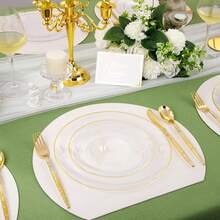 150PCS Clear Silver Plastic Plates & Disposable Silver Plastic Silverware With Glitter Bamboo Handle Cutlery-Baroque Clear Disposable Plates For Wedding & Easter Day & Mother's Day-TrugenixYSN1B - 金色 - 查看 11