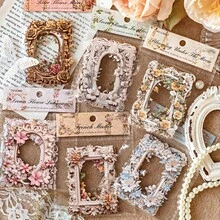 10pcs Floral Photo Frame Decorative Paper Journal Handbook DIY Scrapbook Decorative Collage Aesthetic Album Label Craft Materials - Multicolor - View 3