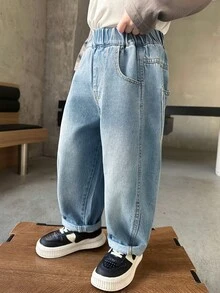 Kleine Jungen Loose Fit Jeans, geeignet für Alltag, Schule, Outdoor & Lässig Tragen, Herbst - Babyblau - Übersicht 4