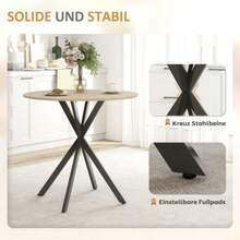 Round Dining Table For 2 People, Industrial Style, Steel Legs, Oak, Ø80 X 75 Cm. - Apricot - View 5