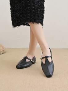 2026春秋新款方头玛丽珍鞋，法式风格舒适软底休闲女鞋 - 黑色 - 查看 4