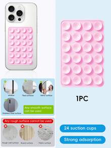 48pcs Double-Sided Suction Cup Phone Holder, 24 Suction Cups Per Side, Detachable Phone Stand, Waterproof, 360° Rotation, Suitable For Smooth Surfaces Like Bathroom Walls, Glass Mirrors, Vanity Tables, Not For Rough Walls, Fits All Phones And Mini Tablets