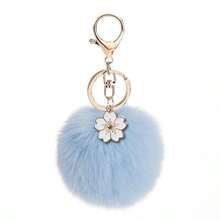 AD 1 pieza Lindo llavero con pompón de flores de cerezo, Encanto de peluche de conejo creativo, Colgante de llavero de coche, Regalo para mujeres, Cumpleaños, Año Nuevo - Plumas de flor de cerezo - Ver 2