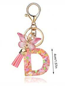 1pc Creative 26 English Alphabet Letter Keychain, Children Backpack Accessory, Butterfly Letter Pendant Keychain For Girls - Multicolor - View 32