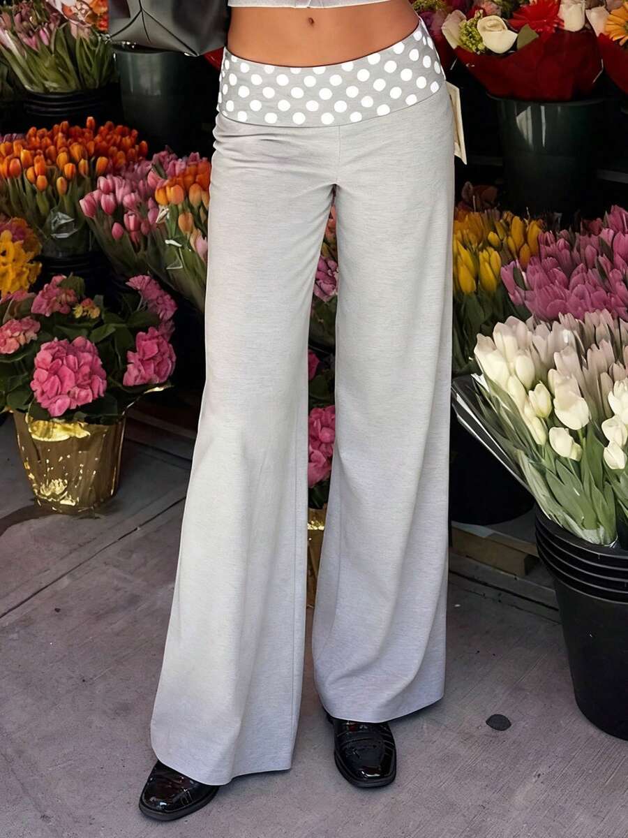 Women's Lounge Pants Dot Print Elastic Waist Loose Comfy Casual Pants Pajama Pants Sleep Trousers - 灰色 - 查看 1