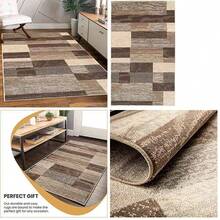 OpenHi SUPERIOR Alfombra Interiores con Respaldo de Yute para Cocina, recmara, Sala de Estar, Pasillo, Entrada, Perfecta para Suelos de Madera Dura, diseo geomtrico Moderno de Rockwood, 2 pies 6 - 10' x 2'6" (rectangular) + rectangular + chocolate - Ver 1
