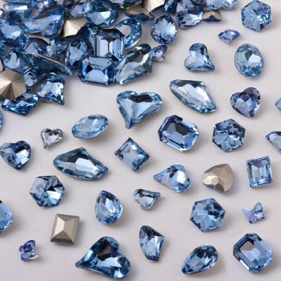 48 Pcs Big Mix Sizes Different Shape Nail Rhinestones 12 Styles 3D Glass Crtals Diamonds Love Distorts Heart Super Shiny Charms Gems Stones DIY Nail Art Dration Craft Jewelry ( Blue),38035518 - Light Blue - 查看 1
