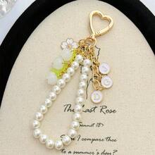 Móc khóa hình hoa linh lan bằng thủy tinh tinh tế, kiểu dáng tối giản, nữ tính, đính ngọc trai, mặt dây chuyền chữ cái ngẫu nhiên, phụ kiện túi xách cho học sinh/bạn bè. - Móc khóa dây ngọc trai - Xem 10