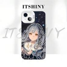 Kawaii Pastel Anime Girl Phone Case For  14/15/16 - Shockproof Cover, Vibrant Eye Sleek Line Art Cute Graphic Design - Naranja - Ver 11