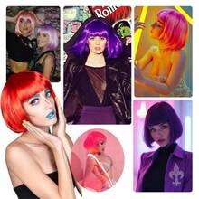 Dark Purple Bob Wigs With Bangs Straight Short Wigs For Women Synthetic Purple Wig For Cosplay Women Funny Wig For Party Halloween Daily Wear Anime Costume Events,38049116 - 紫色 - 查看 5