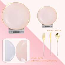 150PCS Clear Silver Plastic Plates & Disposable Silver Plastic Silverware With Glitter Bamboo Handle Cutlery-Baroque Clear Disposable Plates For Wedding & Easter Day & Mother's Day-TrugenixYSN1B - 粉色 - 查看 2