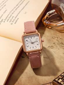 3pcs Minimalist Casual Women's Quartz Watches, Ladies' Gold Accessory Watch Set, Featuring Rose Gold Frames With A Square Minimalist Dial, Compatible With Black, White, And Brown Leather Straps. - Multicolor - View 2