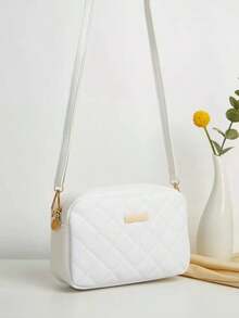 New Fashion Quilted Rhombus Pattern Mini Crossbody Shoulder Bag For Women - 白色 - 查看 2