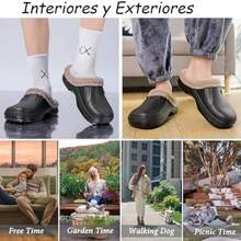 OpenHIZuecos para Mujer y Hombre Forrados Clogs Mules Pantuflas Casa Invierno Peluche Clido Zapatos Casuales Cmodo Antideslizante - negro1 gris+27,5~28,0 cm - Ver 8