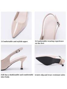 女士7厘米高跟凉鞋，黑色尖头猫跟套脚式连衣裙鞋，优雅绑带设计 - 杏色 - 查看 8