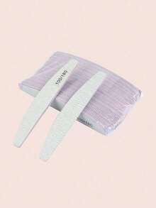 5pcs Professional Half Moon 100/180 Grit Nail Files, Nail Buffers, Sandpaper Nail Files, Suitable For Home Manicure Salon, Nail Art Supplies, Nail Tools, Nail Art Tools, Back To School, Manicure, Nail Sticker Tools - Light Grey - View 1