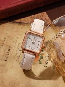 3pcs Minimalist Casual Women's Quartz Watches, Ladies' Gold Accessory Watch Set, Featuring Rose Gold Frames With A Square Minimalist Dial, Compatible With Black, White, And Brown Leather Straps. - Multicolor - View 6