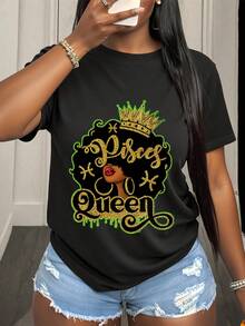 Pisces Queen Astrology Zodiac Sign Crown Graphic Shirt For Women Celestial Star Design Empowerment Statement Top Fashion Statement Piece - 黑色1 - 查看 1