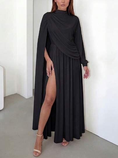 Conjunto elegante de 2 piezas: vestido asimétrico y falda con abertura alta DOUCIU