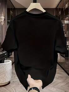 Fashion Apparel Men's Heavyweight 100% Cotton T-Shirt - Loose Street Style Simple Daily Essential Shirt, Suitable For Both Casual And Formal Outfits - Machine Washable Wide Fit Round Neck Short Sleeve Top, Versatile Classic Style, Durable Comfortable Design, Urban Style Classic Versatile - 黑色 - 查看 2