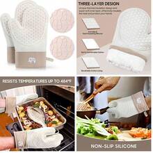 OpenHi 7CDXD 2Pcs Juego de Guantes de Horno de Silicona,Guantes de Silicona Resistentes,Guantes de Horno y Almohadillas Calientes,Fcil de Limpiar y Guardar,para Cocina - beige-2 - Ver 9