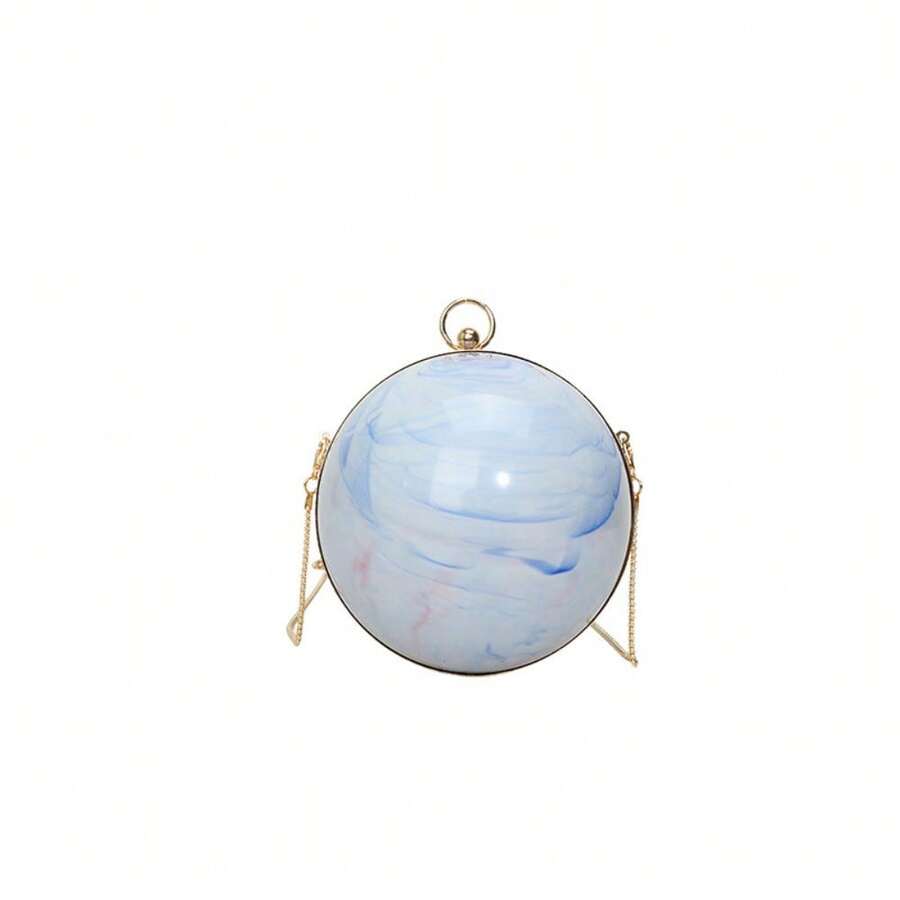 Bolso de mano de diseño europeo y americano con cadena para fiesta ovalado de acrílico cruzado de hombro y mano nuevo - Azul - Ver 1