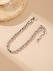 1pc Men's Fashionable Hip-Hop Stainless Steel Twisted Rope Chain Bracelet - Silver - View 5