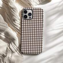 Plaid Patchwork Phone Case, Cute Concentrated Coffee Brown Autumn Phone Case, Compatible With IPhone 17, 16 Pro Max, 15 Pro, 14 Plus, 13 Pro Max, 12 And 11 - Coffee Brown - View 4