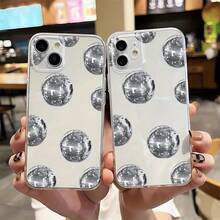 Funda de Teléfono: Funda de Teléfono Transparente con Patrón de Bolas Brillantes Plateadas Impresión UV para iPhone 16/ 16Plus/ 16Pro/ 16ProMax 13/ 13Pro/ 13ProMax 12/ 12Pro/ 12ProMax 11/ 11Pro/ 11Pro Max 7/ 8 X/ Xs - Estilo 1 (1 pieza) - Ver 1
