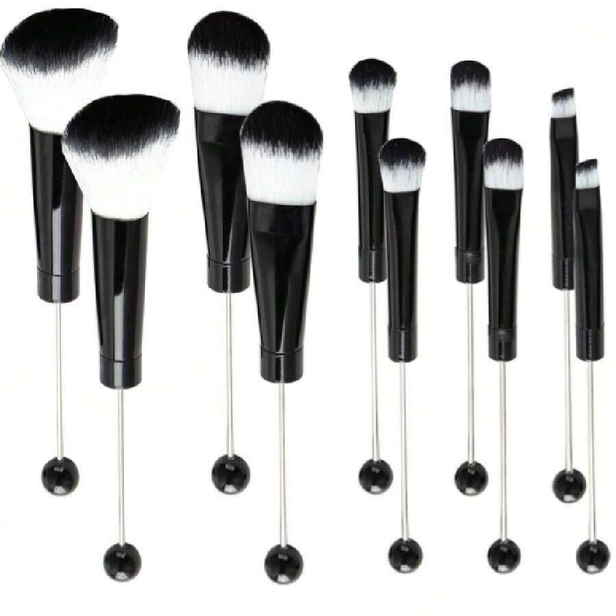10Pieces Beadable Brushes Diy Comestic Brushes Beaded Brushes Kit For DIY Beaded Eyeshadow Brush (Beadable Brushes-10pieces=2Sets)-Black,38051949 - 黑色 - 查看 1