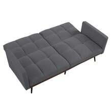 Mid-Century Modern Futon Sofa Bed In Linen Blend, 146 Cm Wide, 5-Position Adjustable Backrest And Fixed Armrests, Metal Legs, Grey - 灰色 - 查看 8