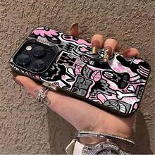 1pcs Funky Cartoon Graffiti Phone Case Compatible with Apple Phone 17ProMax 16 15 14 13 12 11ProMax Pro Xs Max XS X 7plus 8plus Silicone Shock Proof Vintage Quirky Cute Funny You Can Give It To Yourself Can Be Given To Friends - Negro - Ver 2