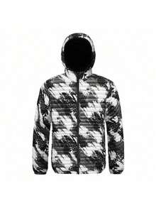 2025 Chaqueta Acolchada con Capucha de Impresión Digital para Hombres Abrigos de Invierno Ligeros Cálidos Moda Exterior Ropa de Calle - Negro - Ver 4