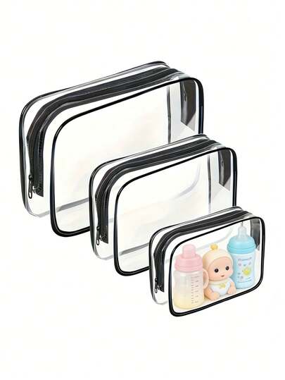 3pcs Travel Storage Bags | Stackable Zipper Durable Fabric Organizer Bags, Suitable For Nursery | Portable Toiletry & Essentials (Towels, Baby Items) Storage Bags