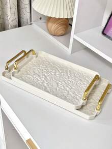 1pc New Design Acrylic Tray With Geometric Handle, Wavy Shape, Nordic Style Creative Serving Tray For Snacks, Cups, Cutlery - White - View 4