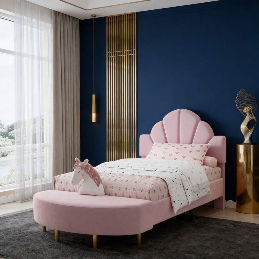 Kids Bed Frames, Headboards & Footboards - Pink + Velvet + 90cm*200cm - View 1