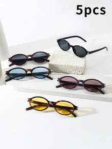 5pcs Women's Oval Small Frame High-Quality Minimalist Fashion Glasses - 5pcS Combination Pack - View 4