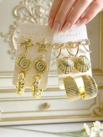 6-12 piezas Pendientes elegantes y de alta gama surtidos, adecuados para uso diario, regalo, viaje, fiestas festivas