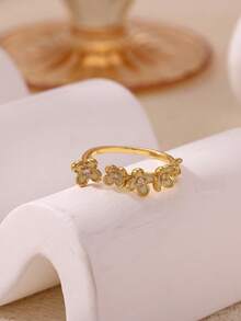 精致立方氧化锆雏菊戒指，女士开口镀金钢花雏菊戒指，结婚首饰礼品