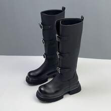 2025秋冬新款厚底粗跟搭扣过膝女式真皮骑马靴