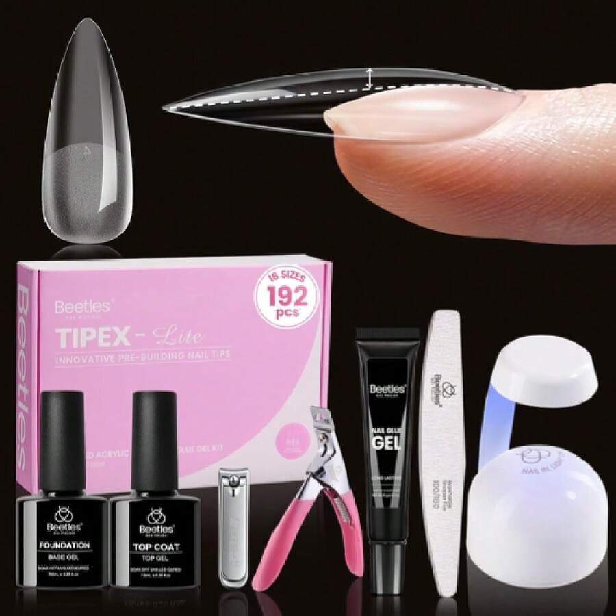Beetles Tipex Lite Apex Nail Tips Kit,Nail Supplies Nail Stuff Nail Stuff Nail Tech Supplies  Stiletto Medium,192pcs 16 Sizes, With UV Nail Glue, Base & Top Coat, Mini Nail , Nail C & Cuticle Nipper, Pre-Building Pre-Etched,37984270 - 紫羅蘭色 - 查看 1