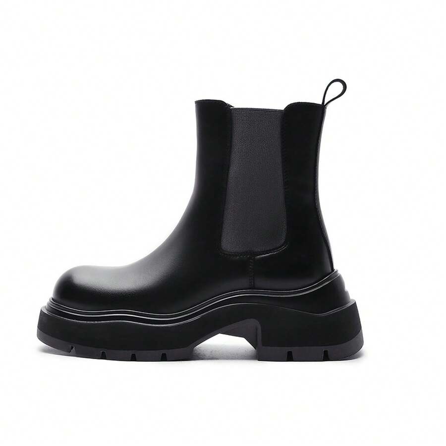 Bottines Chelsea à plateforme augmentant la hauteur, bottes  pour femmes, nouveau style, petites bottes courtes style britannique - Doublure en velours noir - Voir 1