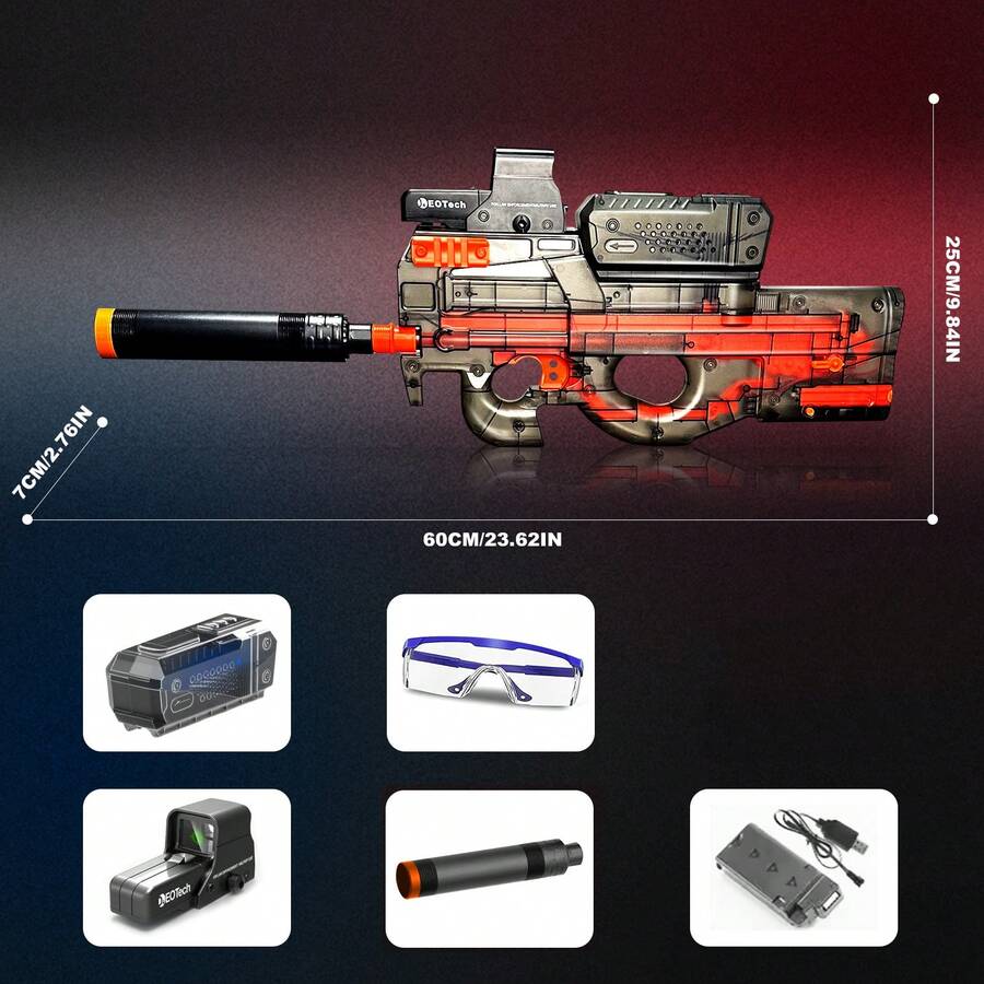 Gel Splat Blaster P90  - 7.4V Modular Rechargeable Battery - Manual And Fully Automatic - Outside Activities Toys For Backyard, Garden& Lawn, Birthday Ideas(Without Water Beads) - màu đen - Xem 1