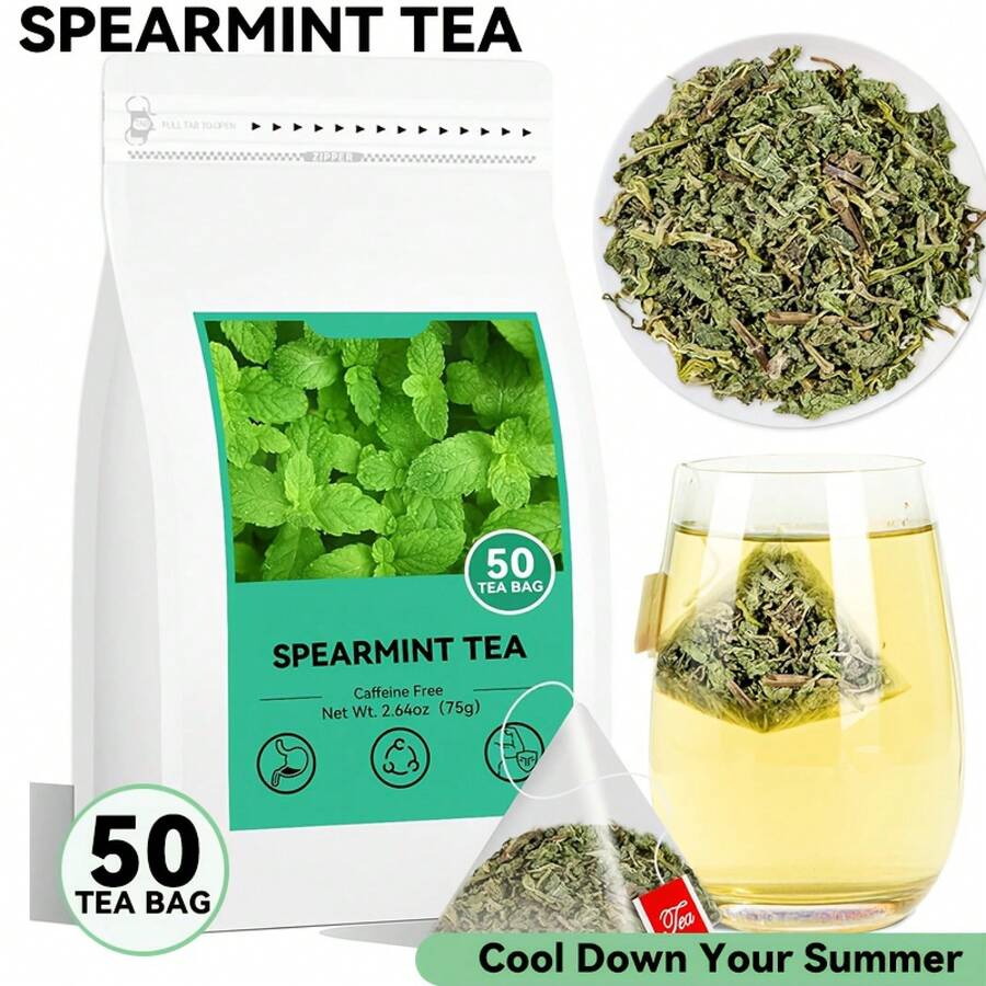 [50 Spearmint Tea Bags] 50 Tea Bags Spearmint Mint Tea| Summer Special, No Additives, Suitable All Ages, Gifting, Father's Day - 50 Bags - View 1