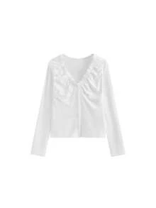 Women's Black V-Neck Knit Cardigan, Slim Fit, New Style For Winter - White - View 5
